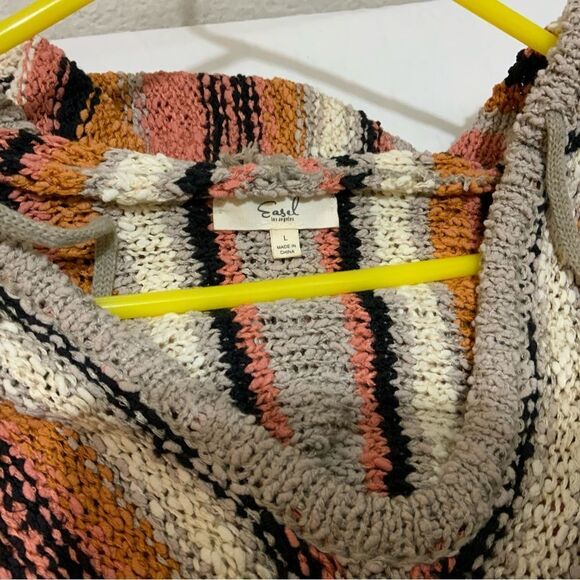 EASEL Tunic-Like V-Neck Lightweight Knit Sweater Top Hoodie Kangaroo Pocket - Picture 3 of 10